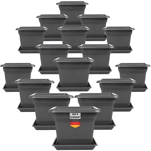 2friends Pflanzkübel GroÃŸ AuÃŸen 40x40 cm â€“ 16er Set Anthrazit Blumentopf Gross für Terrasse und Garten Robuster Pflanztopf 40 cm Durchmesser Blumenkübel