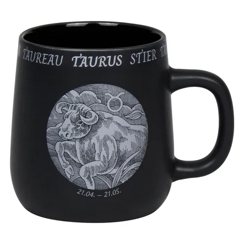 Könitz Becher Sternzeichen Stier Tasse Kaffeetassen New Bone Schwarz 395 ml