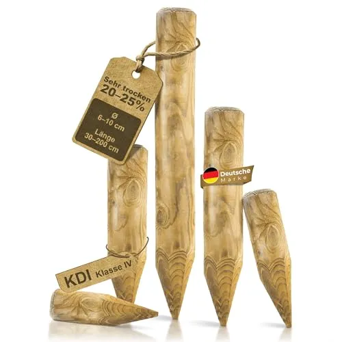 BooGardi Palisade Holzpfähle Set von 5, 30x8 cm - Set aus 5 hochwertigen Holzpfählen in rundem Design, ideal für Garten- und Zaunprojekte. Robuste Kiefernholzqualität sorgt für Langlebigkeit und Stabilität.