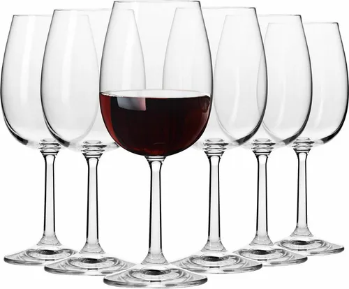 KROSNO Pure Rotweinglas 6er-Set, 390 ml - Weingläser für elegante Anlässe – Schlichte Eleganz im minimalistischen Design aus robustem Crystalline-Glas, spülmaschinenfest und ideal für unvergessliche Momente mit Freunden.