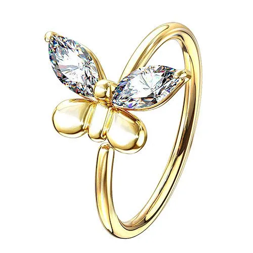 Continuous Ring Piercing Schmetterling mit Zirkonia Glitzer Kristallen Septum Tragus Helix Nase Lippe Nasenring Ohr Knorpel Gold