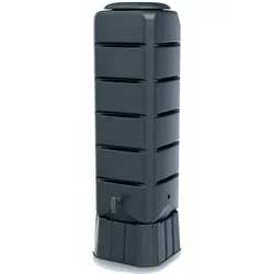 Prosperplast Regentonne Tenso 120 l - Set, 3-tlg, schwarz - Bewässerung - Viereckige Regentonne mit 120 l Fassungsvermögen, ideal zur Wasserspeicherung und umweltfreundlich, inkl. Unterstand und Wasserhahn.