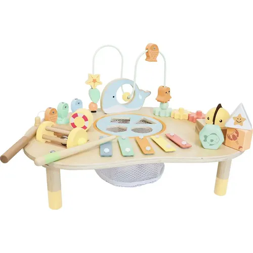SpielMaus Holz Motorik-Spieltisch – Fördert die Kreativität - Motorik-Spieltisch mit schieb- und drehbaren Elementen sowie vier Holzbausteinen zum Sortieren. Ideal zur Förderung der Feinmotorik bei Kindern ab 24 Monaten. Maße: 44x27x31 cm.