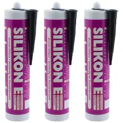 ARLI Silikon 3x 310ml schwarz Universal, gebrauchsfertig, (3-tlg), Universal Sanitär Bad Dusche Küche Fuge Fenster innen außen