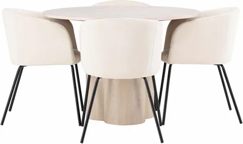 ebuy24 Essgruppe Olivia - Tisch und 4 Stühle in Whitewash - Moderne Essgruppe für stilvolles Essen: Tisch (110x110 cm) und 4 bequeme Stühle aus hochwertigen Materialien, ideal für gemütliche Abende.