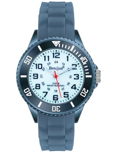 Brecjon Kinder Armbanduhr Jungen Mädchen Lernuhr Silikonuhr Kids 5ATM wasserdicht Leuchtzifferblatt Marine blau 2002