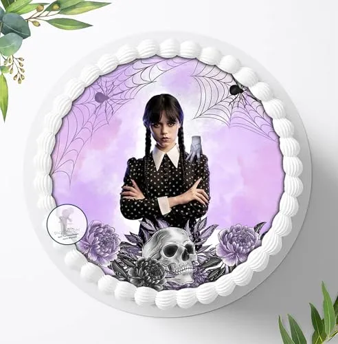 Für die Geburtstags Torte, Zuckerbild kompatibel mit: Wednesday Tortenbild, Essbares Foto für Torten, Fondant, Tortenaufleger Ø 20cm, 1393z