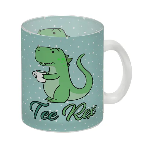 Tee Rex Glas Tasse mit Dinosaurier mit Tasse Motiv in türkis von trendaffe