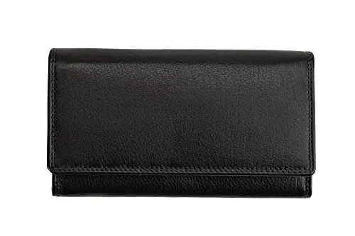 Josephine Osthoff Geldbörse Damen Leder Schwarz - Damen-Geldbörse aus hochwertigem Echtleder mit RFID-Schutz, handgefertigt in Deutschland und mit umfangreicher Ausstattung für optimale Sicherheit und Ordnung.