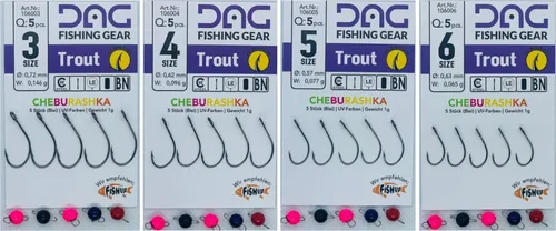 DAG Trout Hook + Cheburashka Blei - 5 Forellenhaken, Größe:6