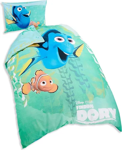 Disney Findet Dorie Wendebettwäsche - Bettwäsche-Set mit Disney-Motiv, 100 % Baumwolle, waschbar bei 60°C, ideal für kleine Dory-Fans und sorgt für süße Träume.