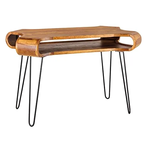 riess-ambiente.de Design Schreibtisch Organic Living 120cm - Schreibtisch aus massivem Sheeshamholz im Retro Design, ideal für Homeoffice oder Wohnbereich. Mit praktischem Ablagefach und schützender Lackierung für einen natürlichen Look!