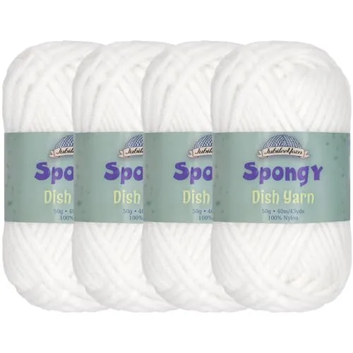 JubileeYarn Spongy Geschirrgarn, 50 g/Knäuel, grobes Nylon-Geschirrtuch, Sparkle White (glitzerndes Weiß), 4 Knäuel