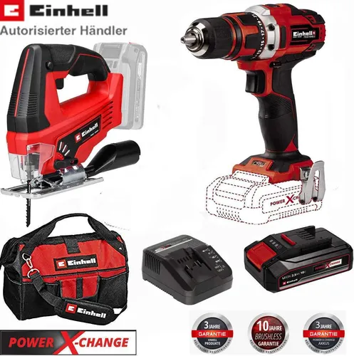 Einhell Akku-Bohrschrauber TE-CD 18/40 Li mit Stichsäge - Akkuschrauber TE-CD 18/40 Li mit 40 Nm Drehmoment und ergonomischem Design für kraftvolles Bohren und Schrauben. Inklusive 2.5 Ah Akku, Ladegerät und praktischer Tasche.