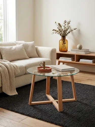 Eleganter Couchtisch aus Eiche und Glas, 58x58 cm