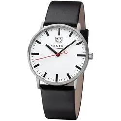 Regent F-1266 Herren-Armbanduhr - Elegante Armbanduhr für Herren aus Edelstahl mit schwarzem Lederarmband, 5 ATM wasserdicht und stilvolles Design für jeden Anlass.