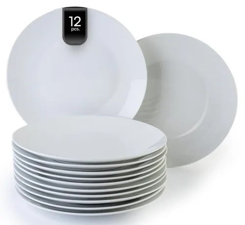 Home4You Speiseteller, Weiß, Ø 27 cm, mikrowellengeeignet, (12 St), Porzellan