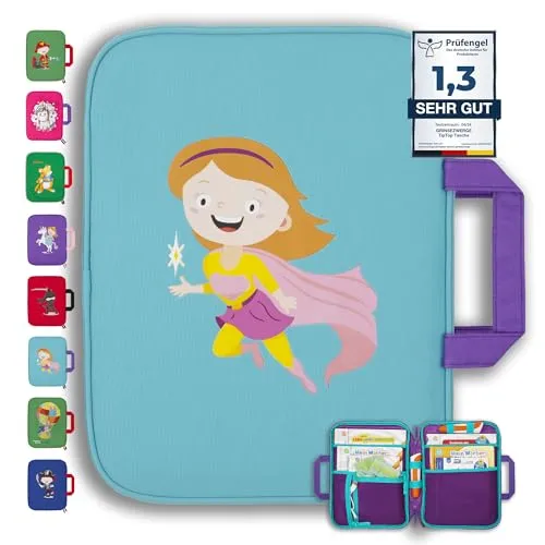 GRINSEZWERGE Tasche für TipToi im Superheldin Design I Aufbewahrung für TipToi Stift, Bücher & Zubehör I Kinder Tablet Tasche I Tragetasche für Edurino Figuren