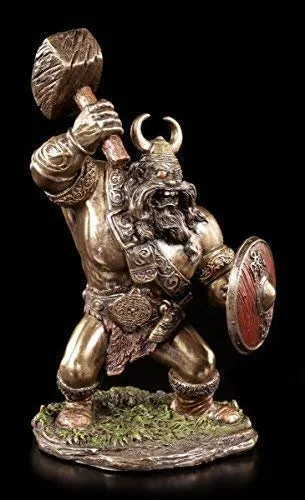Wikinger Figur mit Hammer | Veronese Deko Bronze-Optik