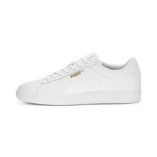 Puma Smash 3.0 L Unisex Sneaker - Puma White/Puma Gold, 42.5 EU - Herren-Sneaker mit schnürbarem Design für perfekten Sitz und PUMA Cat Logo an der Ferse für einen sportlichen Look.