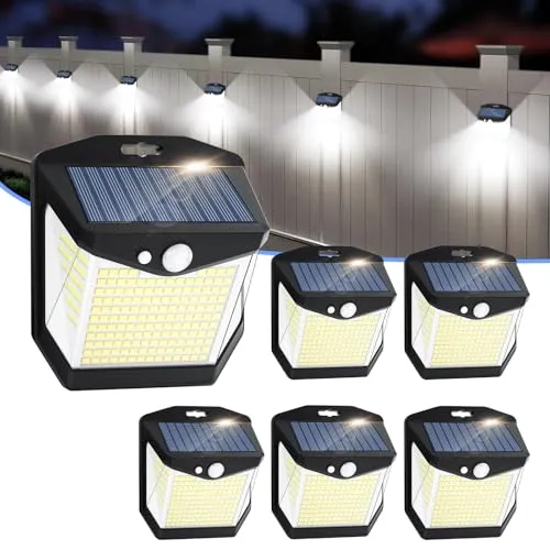 Solarlampen LED Außen mit Bewegungsmelder - 6 Stück Aussen Solar Lampe 3 Modi 248 LED Outdoor Strahler IP65 mit 270°Beleuchtungswinkel Wasserdichte Solarlampe für Garten Hof Stufen Deck Haustüren