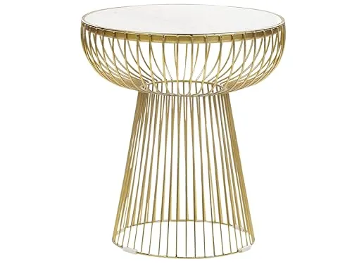 Beistelltisch Marmor weiß Metall Gold Gitter-Optik rund ø 42 cm - Beistelltisch fürs Wohnzimmer mit elegantem, goldenem Metallgestell und edler Marmorplatte – ideal für einen glamourösen Akzent in Ihrem Zuhause.