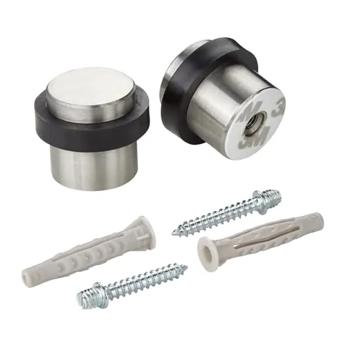 SOTECH 2er Set Türstopper STOPPER Bodenmontage (Ø 36 mm, Höhe 32 mm, echt Edelstahl SS201 gebürstet) Bodentürstopper mit Gummipuffer zum Schrauben und Kleben