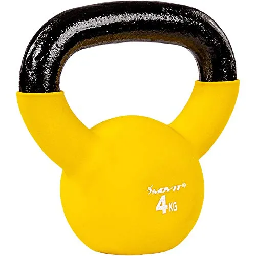 MOVIT Kettlebell PRO 4kg, Gelbe Kugelhantel aus Gusseisen