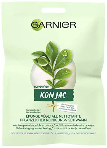 Garnier Konjac Schwamm für sanftes Gesichtspeeling - Badeschwämme für die tägliche Tiefen-Reinigung von Gesicht und Körper. Der 100% natürliche Schwamm entfernt sanft abgestorbene Hautschüppchen und fördert die Durchblutung für eine wunderbar weiche Haut.