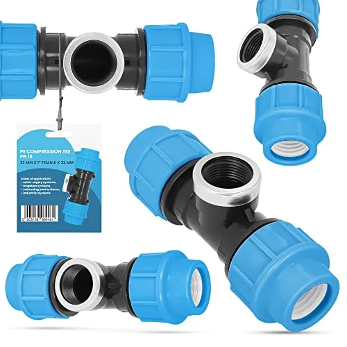 PE-Rohr T-Stück PN16 (32 mm x 1''IG x 32 mm) Fitting Verbinder Wasserrohr Bewässerungssystem Dauerhaftes Verbindungsstück für Wasser BewässerungssystemebVersorgungsleitung Pipeline Sprinklersystem