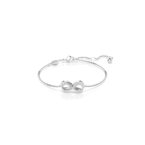 Swarovski Hyperbola Armband - Rhodiniertes Damenarmband mit Unendlichkeitssymbol, strahlenden Swarovski Kristallen und Verlängerungsstück für dezenten Luxus.