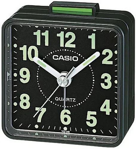 CASIO TQ-140-1EF Wecker Schwarz - Analogwecker mit stilvollem Design aus robustem Harz und Silikonarmband. Perfekt für Unisex-Nutzung und mit zuverlässiger Quartz-Technologie für pünktliches Wecken.