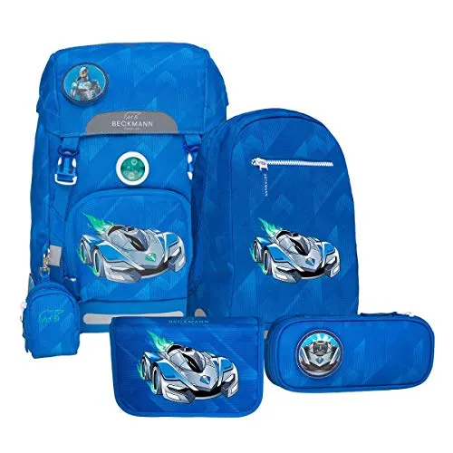 Beckmann Classic Supercar Blue Schulranzen Set 6tlg. - Sicherheit und Nachhaltigkeit vereint - Schultaschen-Sets: Das Beckmann Classic Supercar Blue Set bietet Sicherheit durch reflektierende Elemente und ist klimaneutral. Ideal für Schule, Freizeit und Wanderungen!