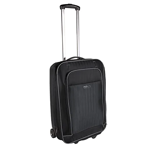 Hybrid Trolley Reisekoffer Schwarz 32 L - Handgepäck mit 2 Rollen - Koffer in schwarz mit schlagfester Polycarbonat-Rückseite und strapazierfähiger Polyester-Vorderseite. Erweiterungsfunktion für zusätzliches Volumen, ideal für Reisen.