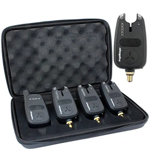 Angel-Berger Funk Bissanzeiger Set 3er Set - Bissanzeiger Set für Karpfenangeln mit 3 Funkbissanzeigern und Empfänger, inkl. praktischem Hardcase. Genießen Sie eine Reichweite von 150 m und 5 Lautstärken für optimale Angelbedingungen.
