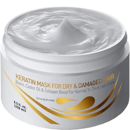 Vitamins Keratin Haarmaske für sehr Trockenes Haar - Biotin, Kokosöl, Castor Oil und Collagen Protein Hair Repair Mask Creme - Haarkur Maske für dickes geschädigtes Haar