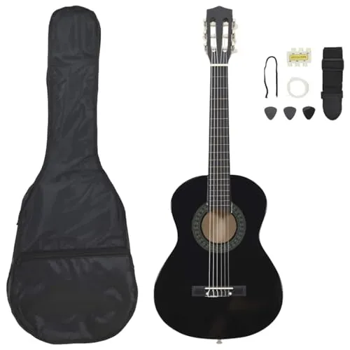 vidaXL Klassikgitarre Set 8-TLG. für Anfänger Amateurmusiker Klassisch Gitarre Konzertgitarre Saiteninstrument Musikinstrument Schwarz 1/2 34