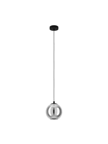 EGLO Pendelleuchte ARISCANI - Dimmbare Hängelampe - Hängeleuchte mit stilvollem Kugeldesign in Schwarz/Transparent, ideal für stimmungsvolle Beleuchtung. Dimmbar über Wanddimmer, ohne Leuchtmittel, Höhe 110 cm, Durchmesser 20 cm.