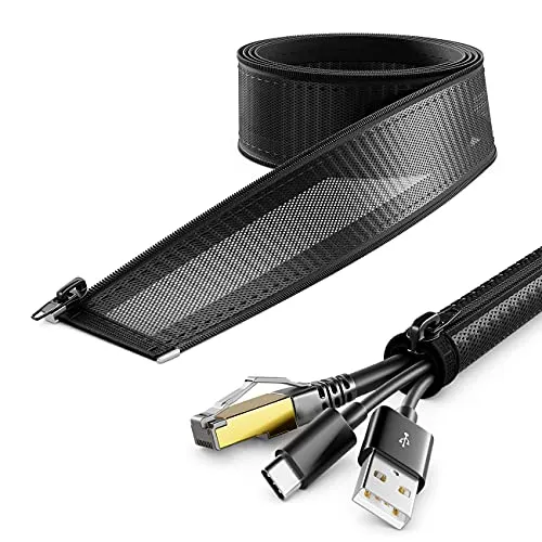 deleyCON 1,5m Kabelschlauch mit Reißverschluss 15mm Durchmesser Kabelmanagement Kabelkanal Kabelschutz Robuster Nylon Kabelmantel Haushalt Büro Schreibtisch Schwarz