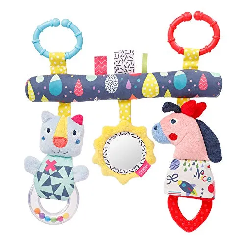 Fehn 055337 Activity-Trapez COLOR Friends - Stoff-Lernspielzeug mit Tier-Anhängern zum Greifen, Fühlen, Spielen – fördert Greifsinn & Motorik – für zuhause und unterwegs für Babys ab der Geburt