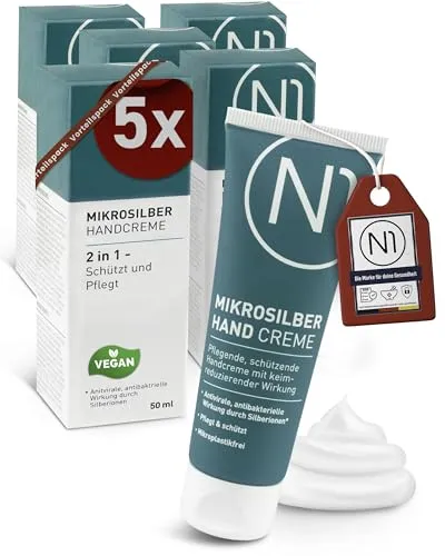 N1 Healthcare Handcreme Mikrosilber - Handcreme mit keimreduzierender Wirkung, kombiniert Desinfektion und intensive Pflege für strapazierte Haut. Enthält MikroSilver BG® und Hyaluronsäure für optimale Feuchtigkeit.