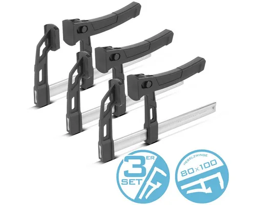 STAHLWERK Hebelzwinge 3er Set 80x100 mm - Schraubzwingen mit 100 kg Druckkraft, ideal für präzises Arbeiten in Werkstatt und Industrie. Ergonomischer Spannhebel und hohe Stabilität dank robuster Konstruktion.