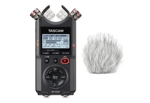 Tascam DR-40XP Audio-Recorder mit Fell-Windschutz - Vielseitiger Audio-Recorder für Musiker, Journalisten und Podcaster. Inklusive Fell-Windschutz für klare Aufnahmen, auch bei Wind. Kompakt und praktisch für unterwegs.