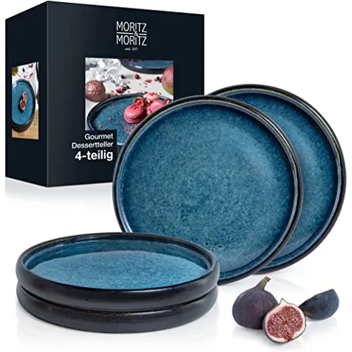 Moritz & Moritz SOLID 4x Kleine Teller 21 cm - Stilvolles Geschirr Set für Desserts und Frühstück - Dessertteller Set aus robustem Steinzeug, 21 cm Ø, mikrowellen- und spülmaschinengeeignet. Jedes Stück ist ein Unikat durch reaktive Glasur – ideal für festliche Anlässe und tägliche Nutzung.