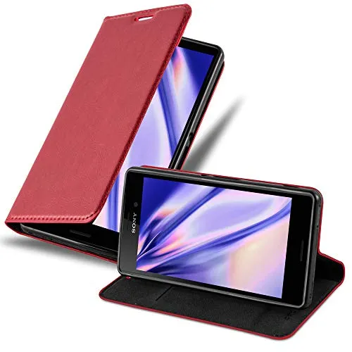 Cadorabo Hülle kompatibel mit Sony Xperia M4 Aqua aus Premium Kunst Leder Flip Klappbare Stoßfeste Magnetische [Standfunktion] [Kartenfächern] Cover Hülle für Sony Xperia M4 Aqua Tasche in Rot