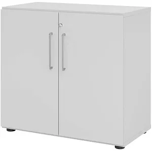 Hammerbacher Aktenschrank Serie 9 - Abschließbarer Holzschrank, 80 x 74,6 x 42 cm, grau - Büroschränke mit abschließbaren Flügeltüren und 1 höhenverstellbarem Fachboden, ideal für sicheren und organisierten Stauraum.