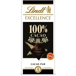Lindt Excellence 100% Kakao Schokoladentafel 50g - Schokolade der Spitzenklasse mit 100% Kakaoanteil für ein intensives Geschmackserlebnis. Ideal für Schokoladenliebhaber, die puren Genuss suchen.