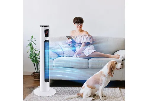 HOMCOM Turmventilator Turmventilator 70° oszillierender, Standventilator mit Fernbedienung, 32 cm Durchmesser, für Wohnzimmer, Weiß+Schwarz