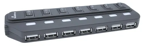 MediaRange USB-Hub 7-fach schwarz - 7 USB 2.0 Anschlüsse, mit separaten Schaltern für energieeffiziente Nutzung