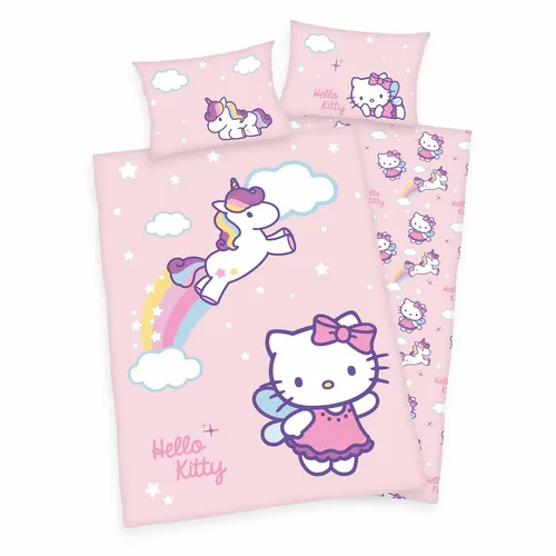 Hello Kitty Baby Bettwäsche mit Einhorn 40 x 60 und 100 x 135 cm - Bettwäschegarnitur für Babys, 100% Baumwolle, kuschelig weich und schadstoffgeprüft nach Öko-Tex Standard, perfekt für einen süßen Schlaf!